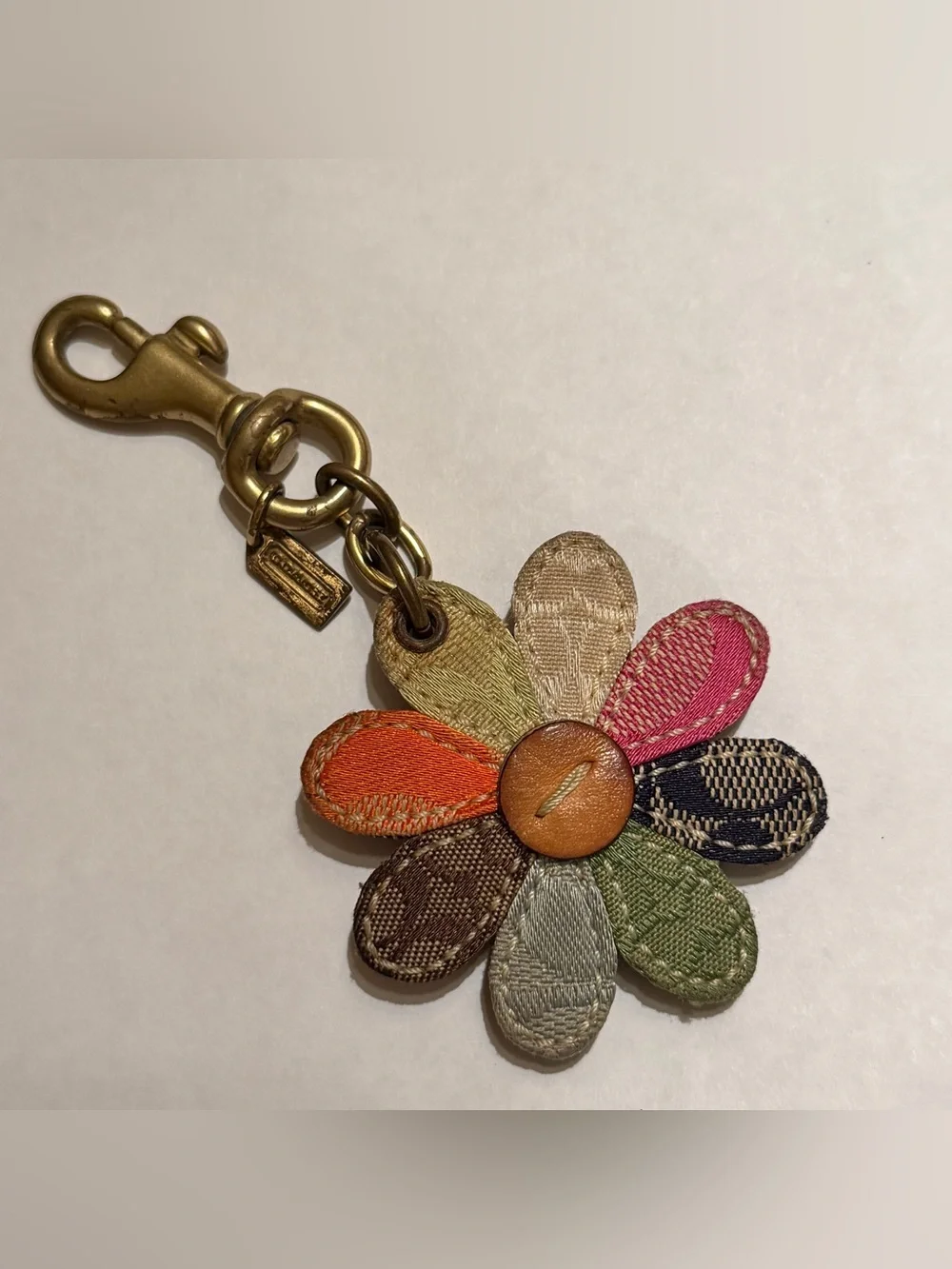 Coach VTG Multicolo Patchwork Leather & Fabric Charm with Brass Hardware